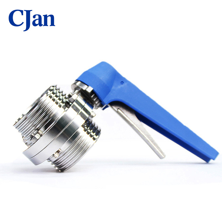 Baja Stainless Threaded Butterfly Katup Dengan Posisi Multi Biru