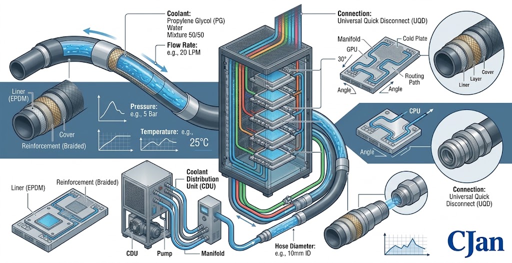 Liquid cooling hose selection for high-density AI server cooling systems